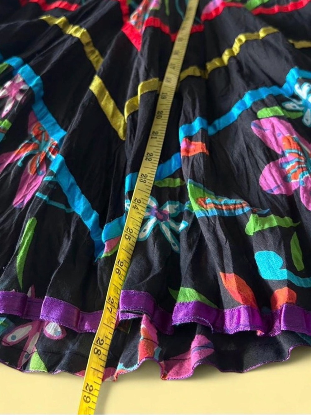 Boho Floral Tiered Midi Skirt in Black with Multicolor Accents - Picture 8 of 8